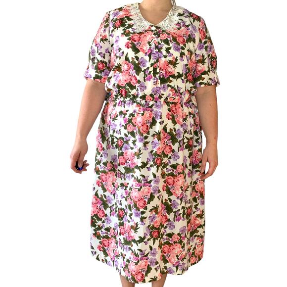 Vintage Garden Floral Midi Plus Size Spring Easter Tea Party Dress 3XL - Picture 5 of 6